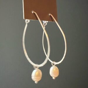 J. Jill Silver Hoop Earrings with Pearl Accent